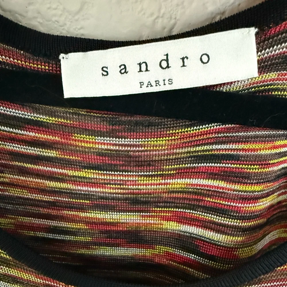 SANDRO Paris Roselia Knit Bodycon Black Red Space Dye Tank Dress Size 2 - Picture 8 of 15